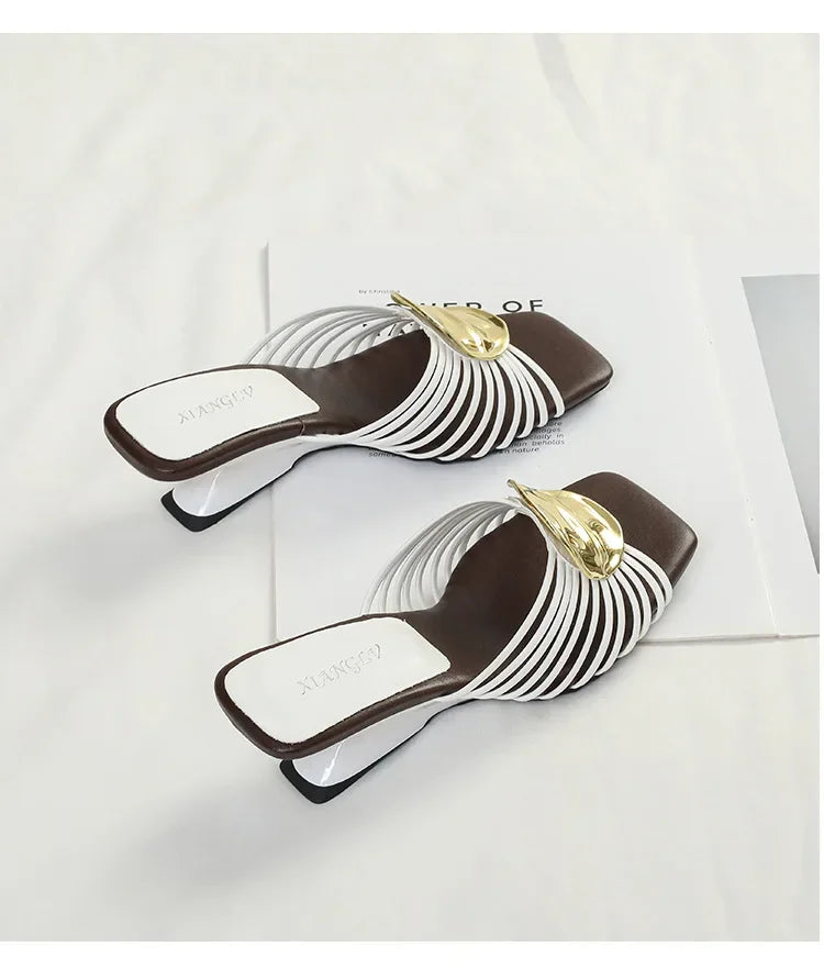 Luxury Designer Square Toe Slippers Heeled Sandals for Woman Shoes 2026 New Elegant Pumps Flip Flops Dress Summer Mujer Zapatos