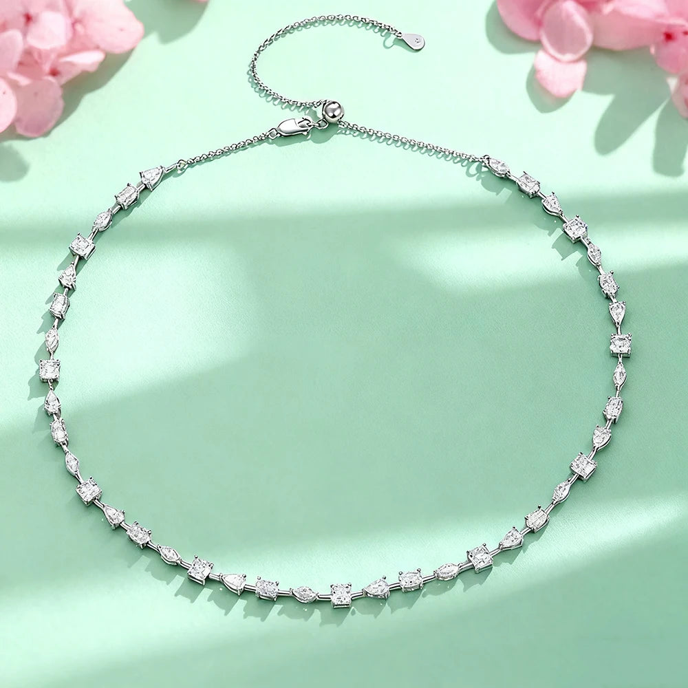 Certified Moissanite Tennis Necklace for Women Marquise/Oval/Pear Cut Lab Diamond S925 Silver Chokers Necklaces Wedding Jewelry