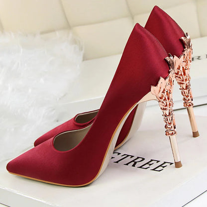 Women Luxury Metallic Decoration Heel Wedding Shoes Lady Trendy 10cm High Heels Pointed Toe Shoes Female Premium Gray Shoes