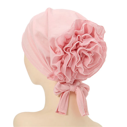 Fashionable Women's Hijabs Solid Color Hijab Turban Caps Chiffon Flower Decor Headwear Islamic Head Wrap Head Scarf Cap