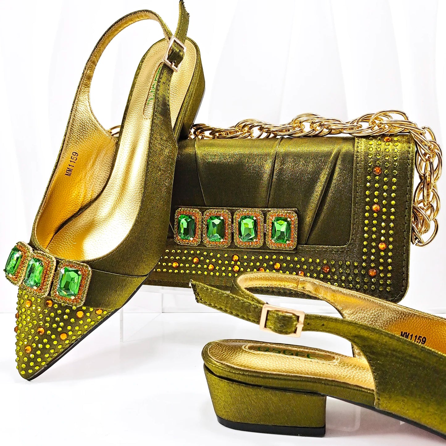 Doershow New Arrival Shoes and Bag Set African Sets 2024 Olive Nigerian Women Shoes and Matching Bags Set for wedding  1-11
