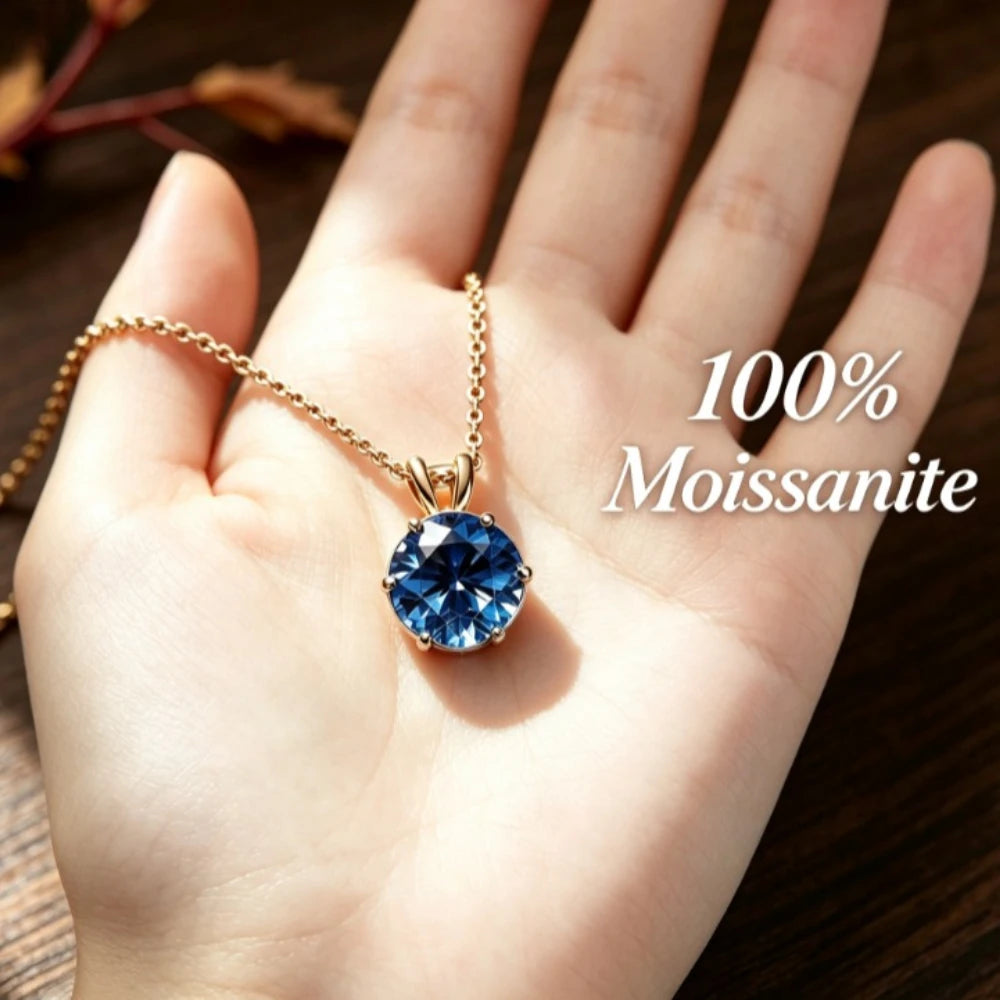 Blue women's moissanite necklace, simple luxury, classic six claw pendant, collarbone chain accessory, hot selling item