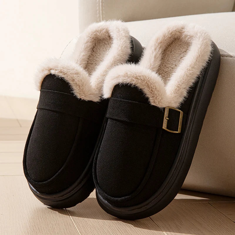 Casual Women's Home Slippers Winter Plush Luxury Designer Woman Shoes Indoor Fluffy Platform Fuzzy Fur Slides Elegant Flats Warm