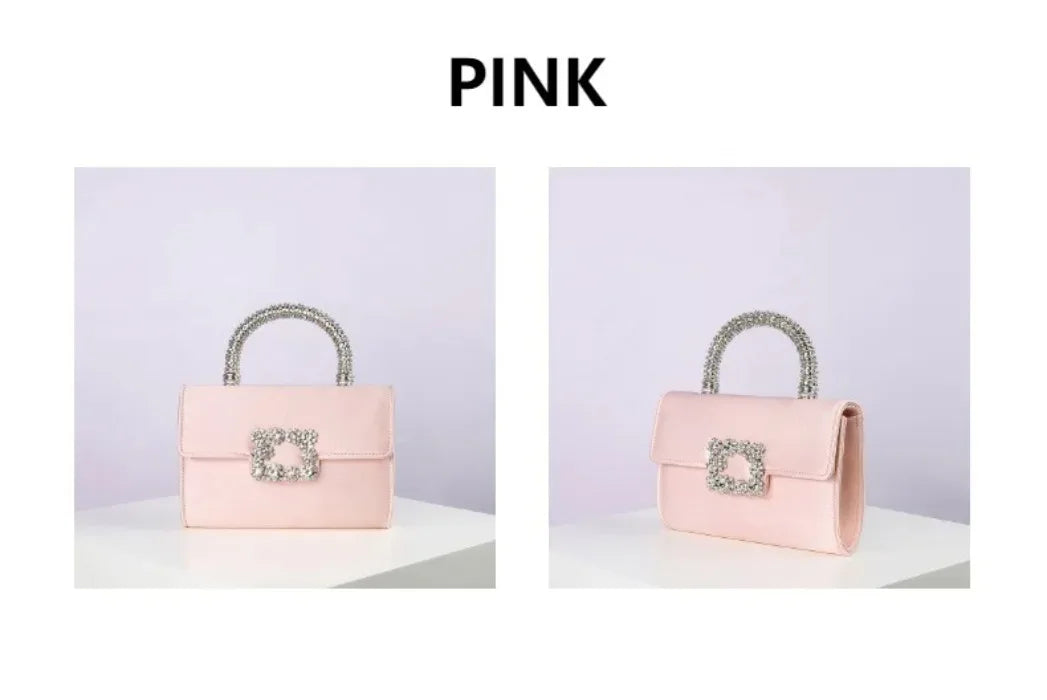 Rhinestone Faux Silk Emerald Evening Bag Silver Diamond Buckle Handle Fashion Handbags Elegant Ladies Square Bolsa Feminina