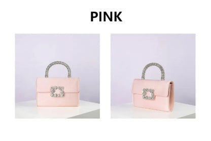Rhinestone Faux Silk Emerald Evening Bag Silver Diamond Buckle Handle Fashion Handbags Elegant Ladies Square Bolsa Feminina