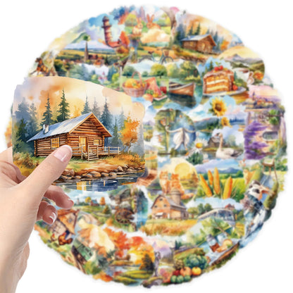 50PCS Rural Scenery Sticker Decoration Scrapbooking PET Sticker Aesthetic Korean Stationery School Supplies