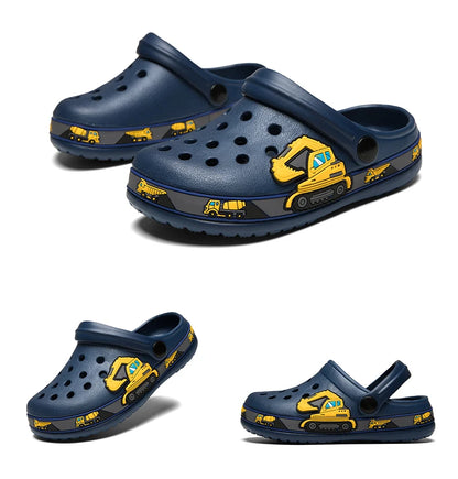 Children Shoes Baby Boys Slippers Cartoon Excavator Print Clogs Summer Breathable Soft Indoor Sports Boy Slippers