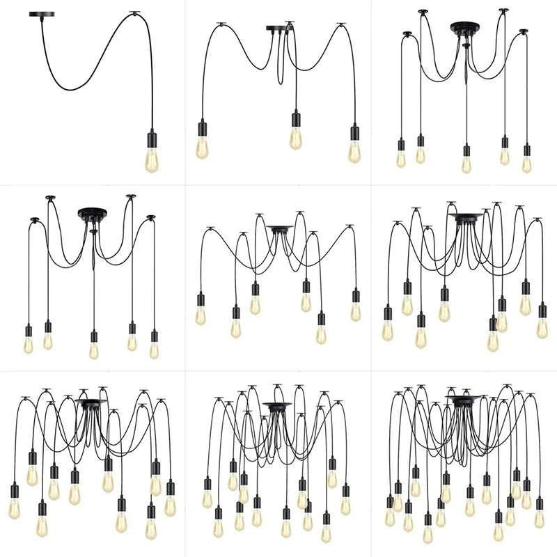 DIY Spider Lights Vintage Chandelier Edison Industrial Hanging Lamp Ceiling Multiple Pendant Light Kitchen Farmhouse Living Room