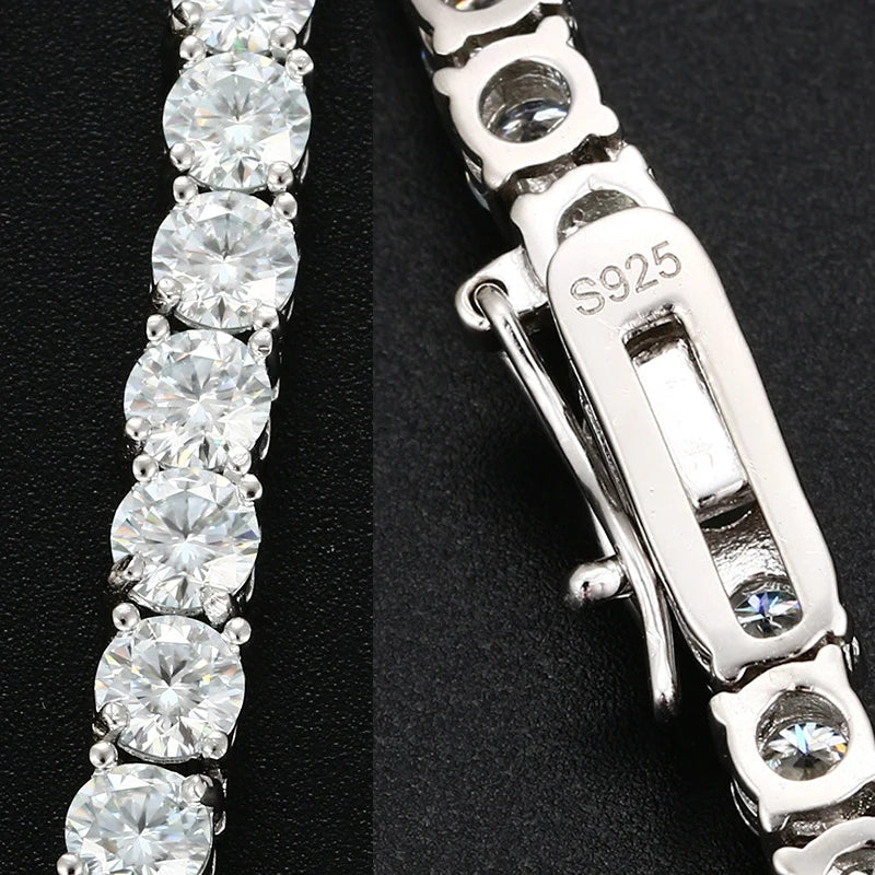 [Tennis Chain] Luxe Unisex Moissanite Tennis Necklace Original 925 Sterling Silver Trendy Hip Hop Tennis Bracelets For Men Women