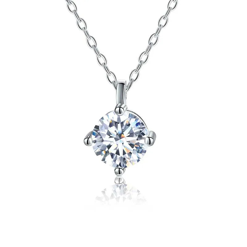 Luxury Certified Moissanite Diamond Classic Round Pendant Necklace for Women 925 Sterling Silver Chain Wedding Jewelry