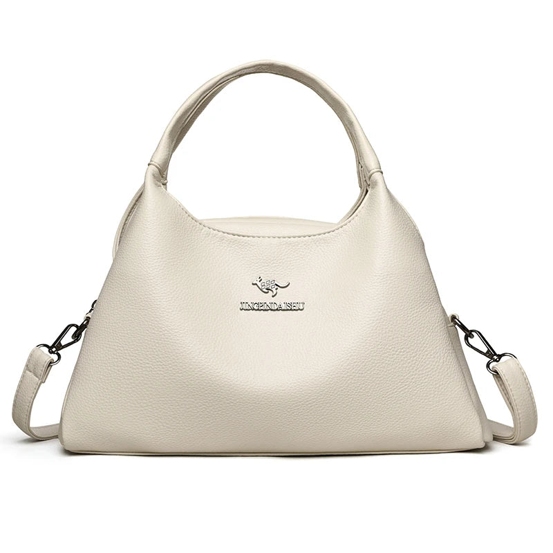 New Ladies Soft Leather Handbag Large Capacity Single Shoulder Bag Retro Solid Color Mom Bolsa Luxury Cross-Border Style Bags