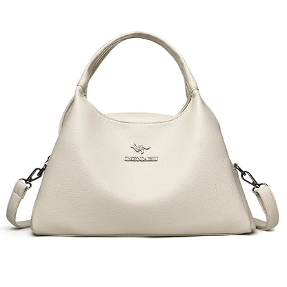 New Ladies Soft Leather Handbag Large Capacity Single Shoulder Bag Retro Solid Color Mom Bolsa Luxury Cross-Border Style Bags