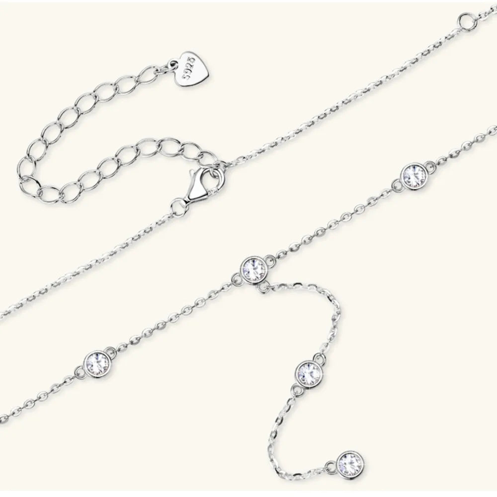 Round Brilliant Cut 3mm D VVS1 Moissanite Lariat Necklace 925 Sterling Silver Y Shape Drop Chain Fine Jewelry for Women