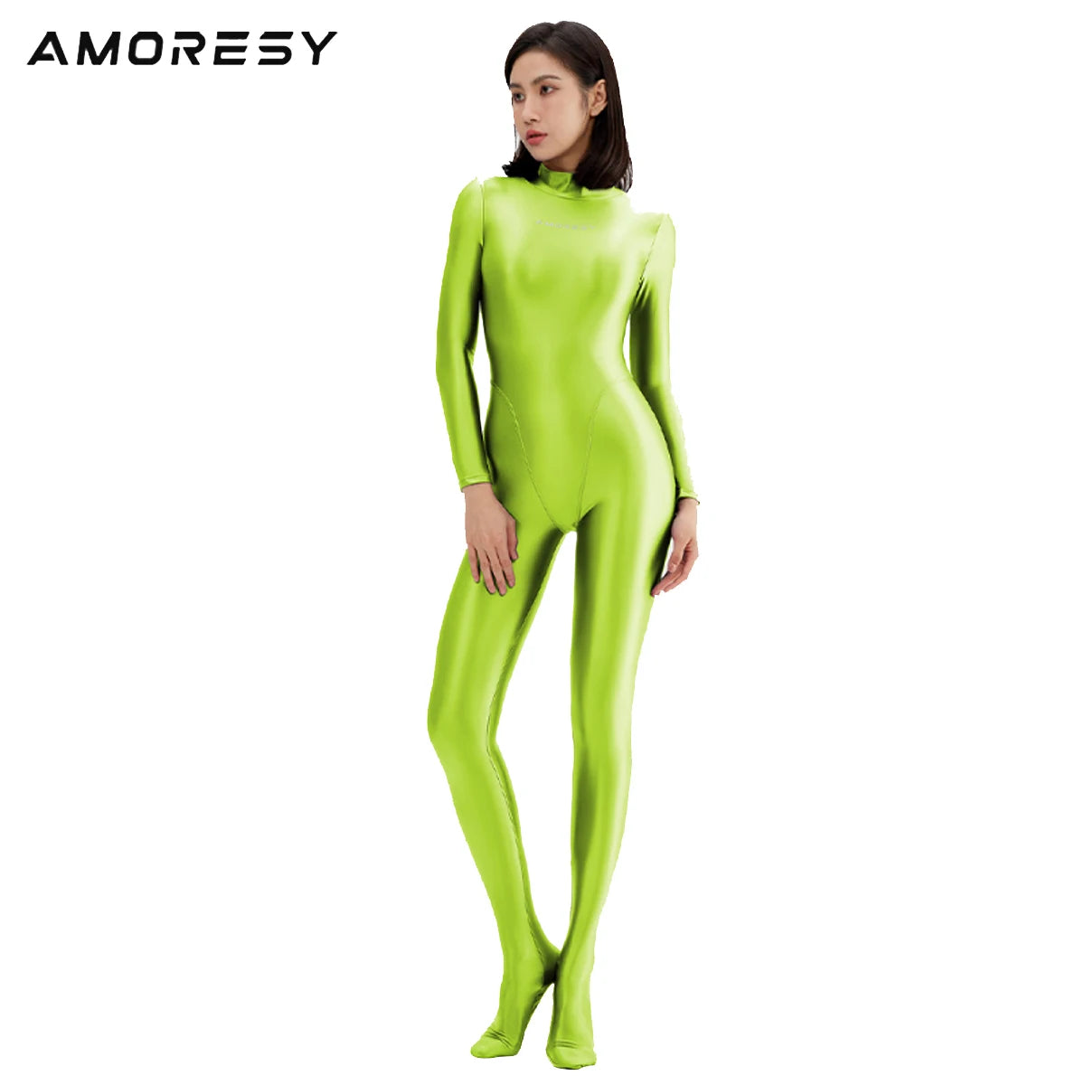 AMORESY Shiny Glitter Diving Surfing Swimwear One-piece Back Zipper Overall Zentai Jumpsuit Sport Gym Bodysuit Catsuit Playsuit