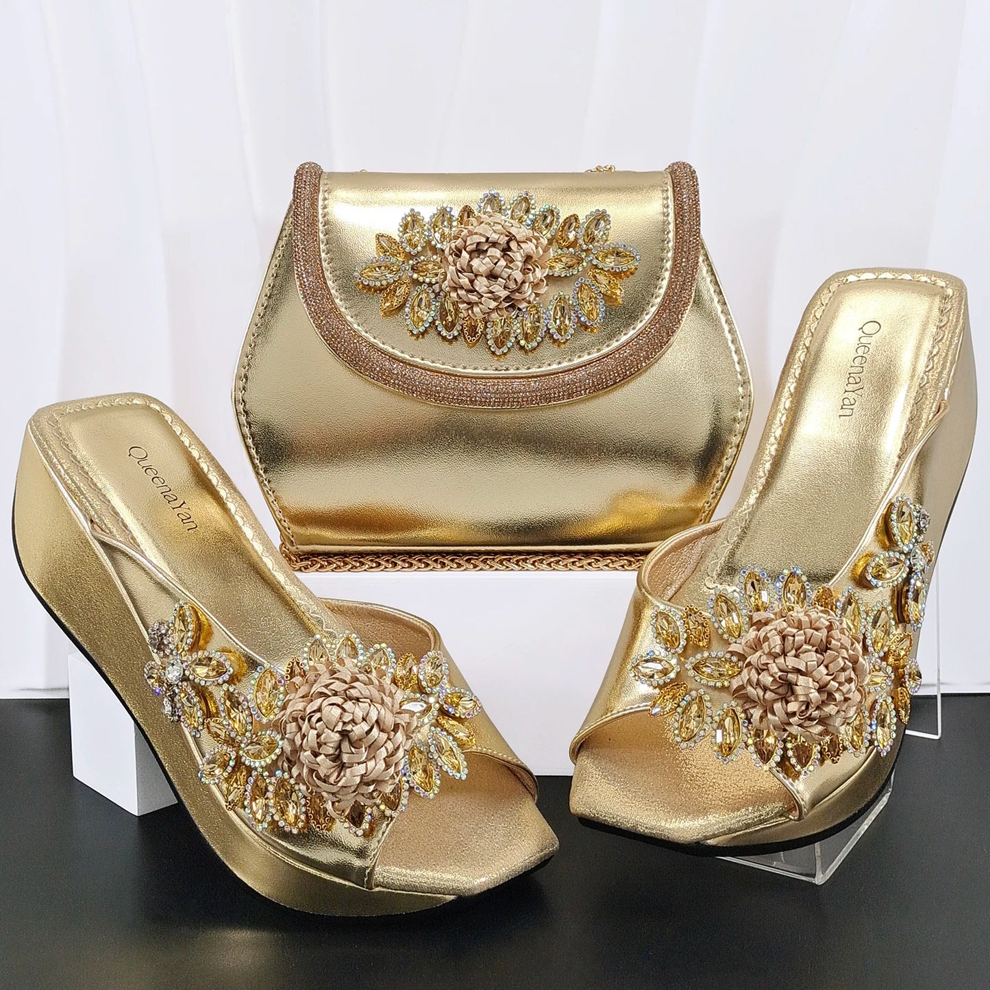doershow High Quality African Style Ladies Shoes And Bags Set Latest silver Italian Shoes And Bag Set For Party HO1-1
