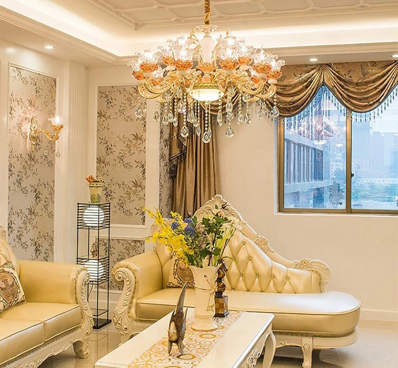 Luxury Living Room Chandelier Crystals Glass Hall Main Pendant Lamps Restaurant Bedroom French Creative Hanging Light Luminaire