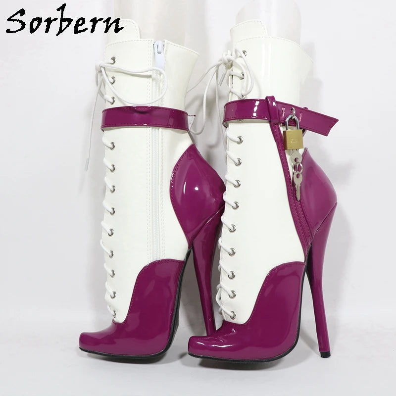 Sorbern Sexy Lockable Ankle Boots For Women Ballet High Heel Stilettos With Chains Sm Shoes Crossdresser Custom Colors
