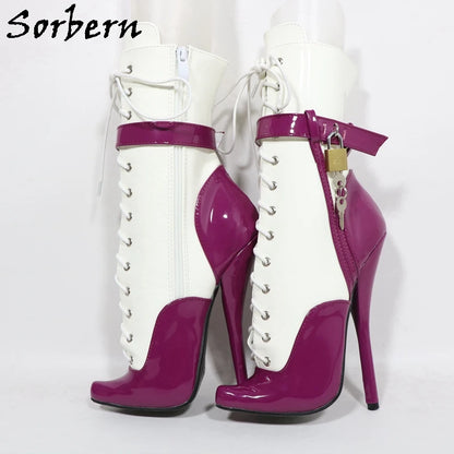 Sorbern Sexy Lockable Ankle Boots For Women Ballet High Heel Stilettos With Chains Sm Shoes Crossdresser Custom Colors