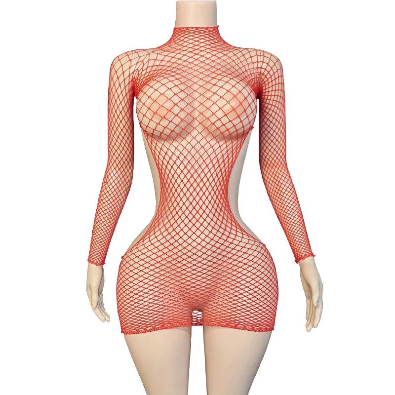 One Piece Pants Sexy Crotchless Bodysuits For Women Erotic Outfits Mesh Hollow Jumpsuits High Waist Elastic Bodystocking Rompers