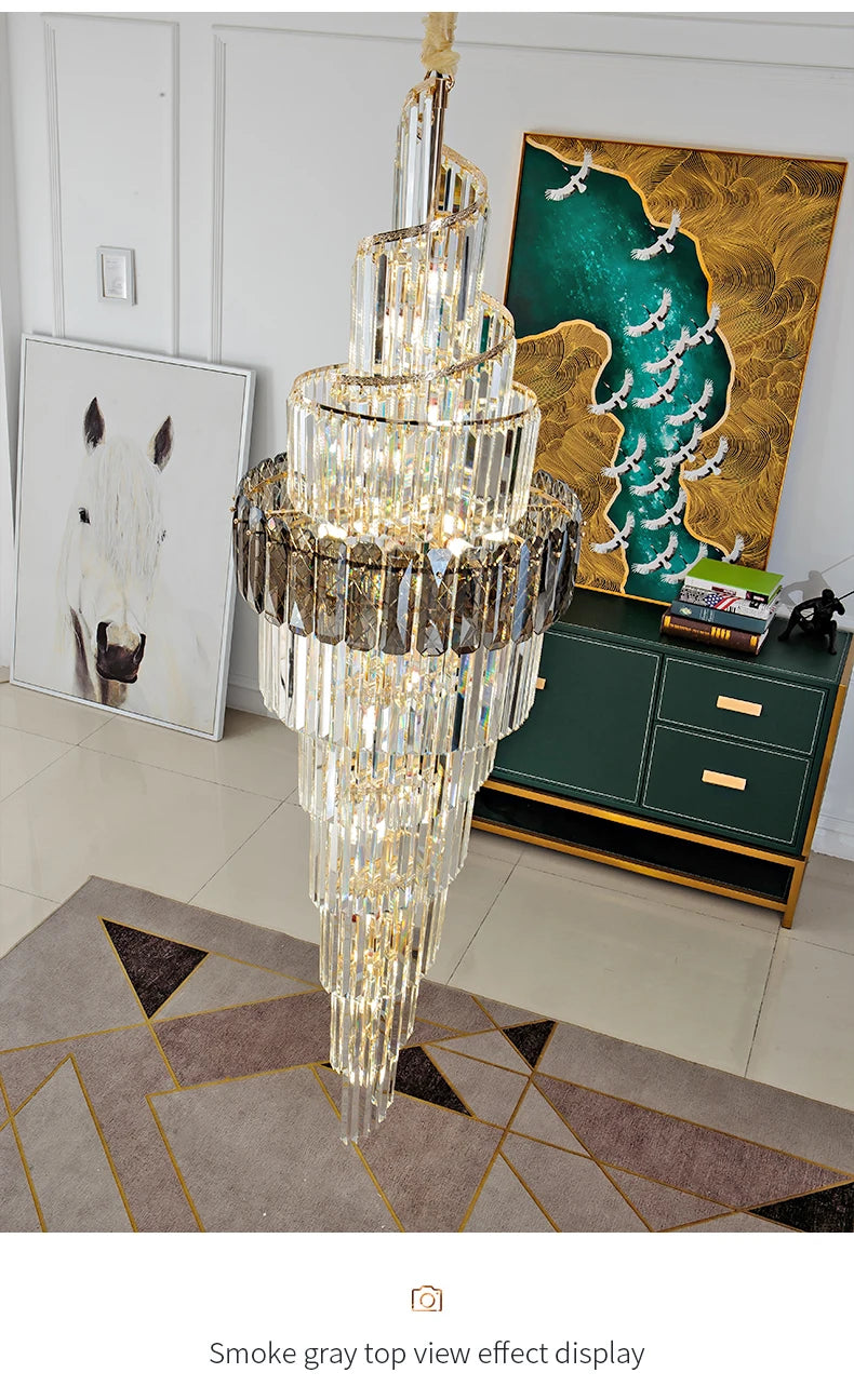 Light Luxury Large Chandelier Spiral Staircase Chandelier Luxurious And Atmospheric Duplex Villa Hotel Lobby Chandelier