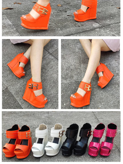 Casual Wedges Thick Platform Sandals 2024 New Women Stage Performance High Heels 14CM Summer Cross-dressing Shoes With Zipper