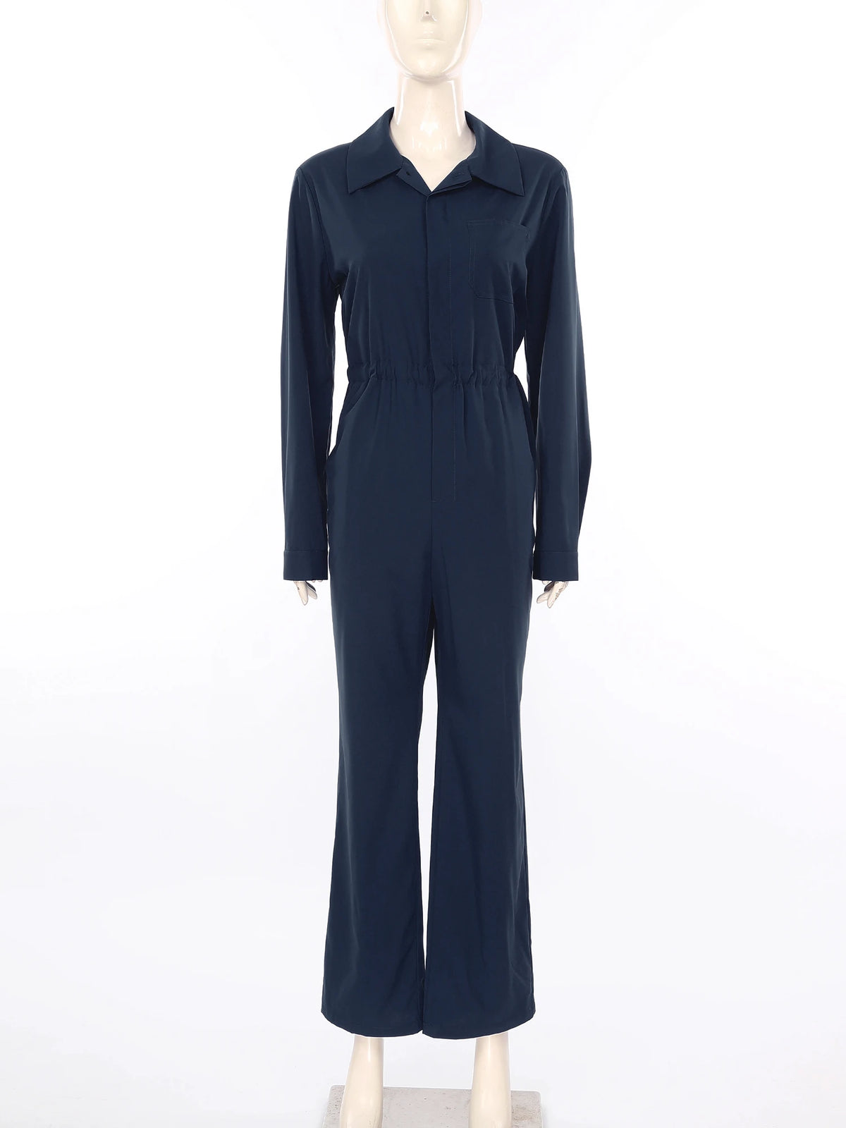 Womens Fashion Work Coverall Rompers Casual Solid Color Turn-Down Collar Long Sleeve Button Jumpsuit Travel Holiday Cargo Pants