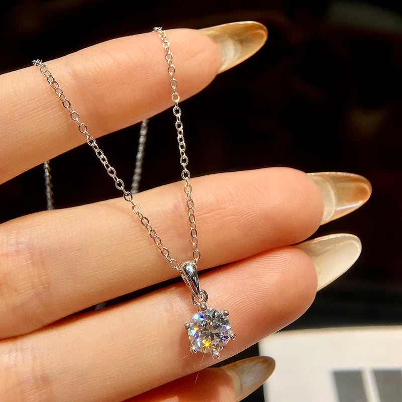 GRA Classic 1CT Round Moissanite Diamond Necklace For Women Gift Real 925 Sterling Silver Anniversary Wedding Luxury Jewelry