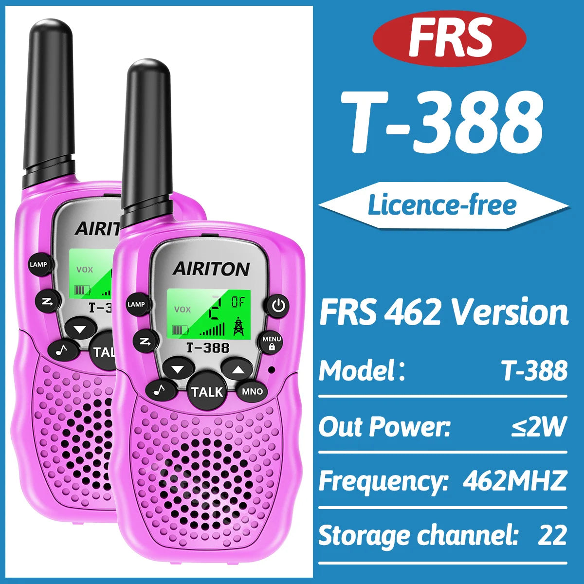 2PCS AIRITON T-388 Kids Walkie Talkie Children 3 Mile Range Two Way Receiver Electronic Radio Flashlight Children Gift for Kid