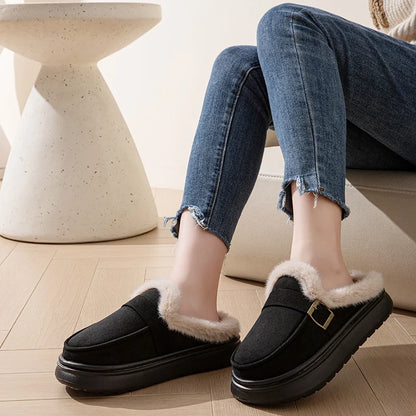 Casual Women's Home Slippers Winter Plush Luxury Designer Woman Shoes Indoor Fluffy Platform Fuzzy Fur Slides Elegant Flats Warm