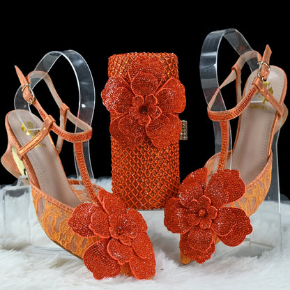 Doershow African Wedding fashion Shoes and Bag Set silver Italian Shoes with Matching Bags Nigerian Women party!   SL1-1