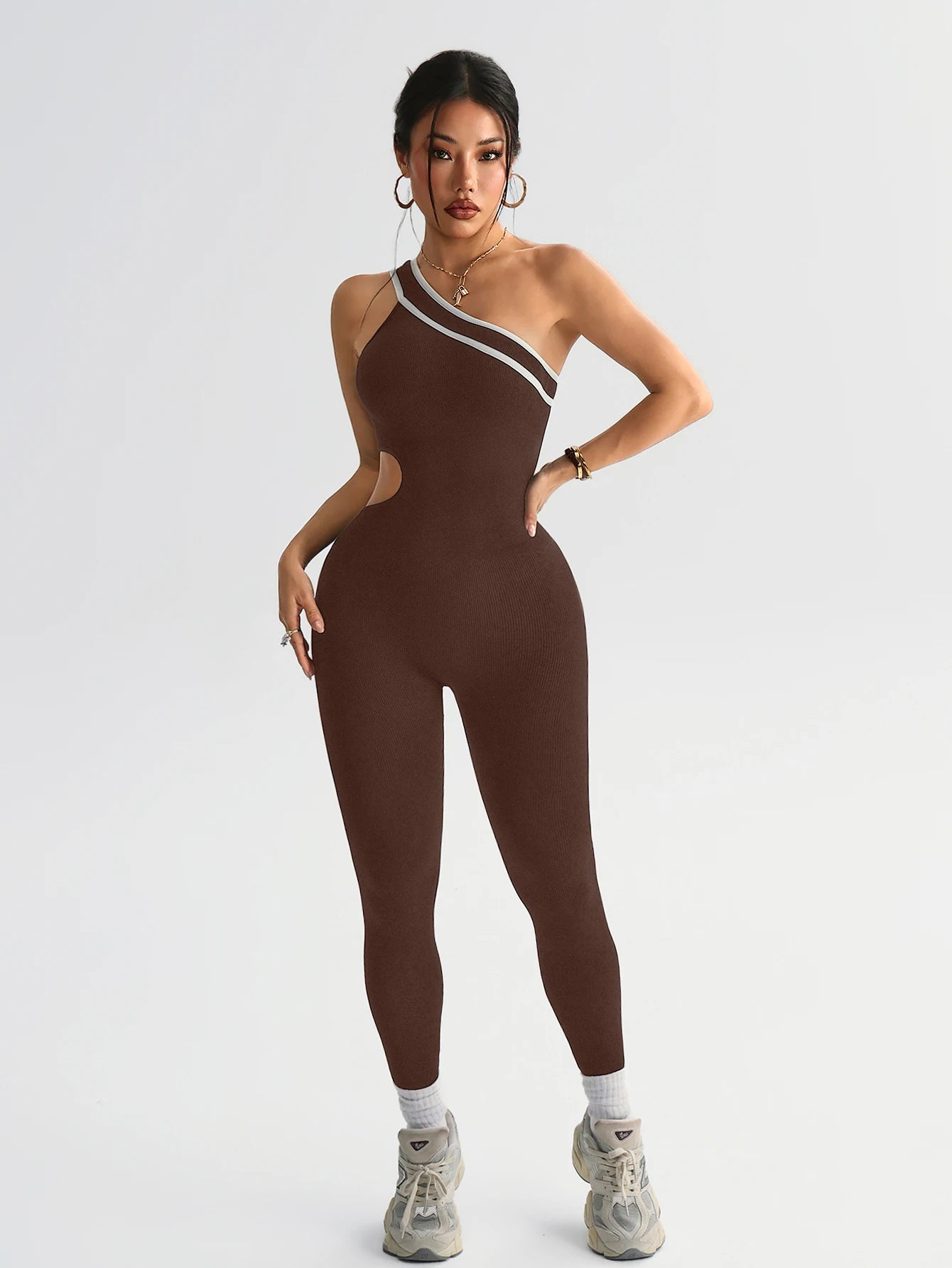 Women Seamless Yoga Jumpsuit Workout Bodysuit Tummy Control Butt-Lifting Gym Clothes Sleek Sportswear Striped Athletic Outfit