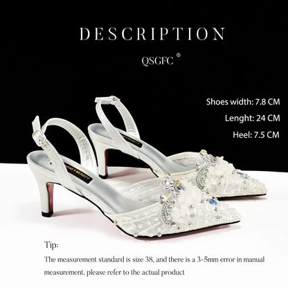 QSGFC Nigerian Style Elegant Women Heels Shoes And Bag Set Rhinestone with Coral Shoes Wedding Party