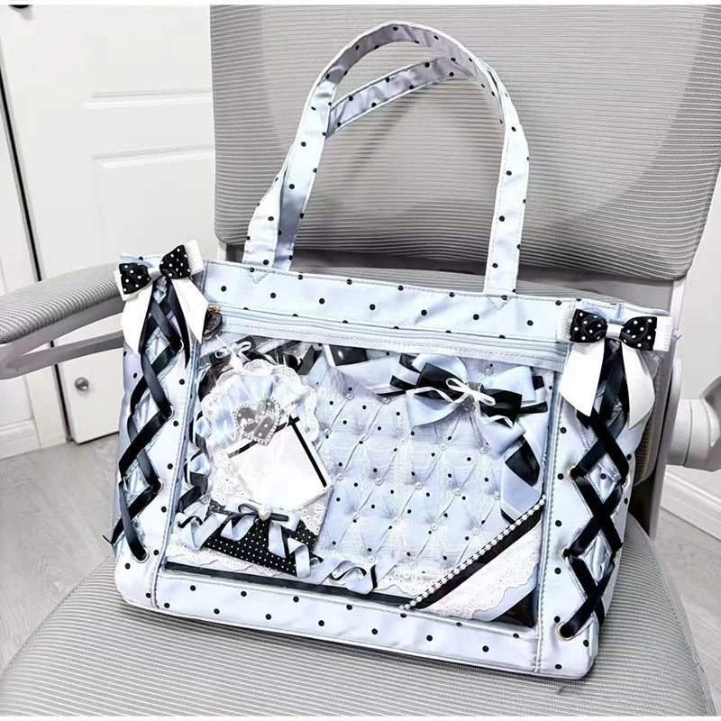 Sweet College Style Ribbon Ita Bag Women Fashion Shoulder Bags Large Capacity Tote Bag For Daily Commuting Transparent Handbag