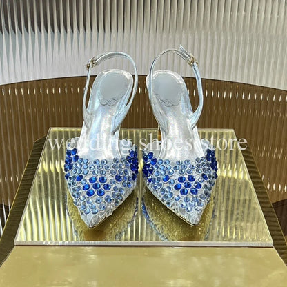 Handmade Metal Wire Braid Rhinestone Stiletto Glitter Crystal Sandals Pointed Sandals Wedding Luxury High Heel Party Women Shoes