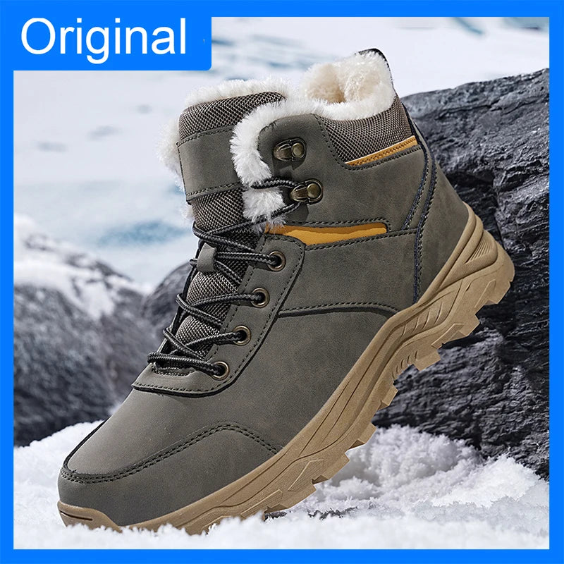 Mens Snow Boots 2026 New Winter High Top Thick-Soled Outdoor Anti Slip Mountaineering Shoes Comfortable Warm Plush Ankle Boots