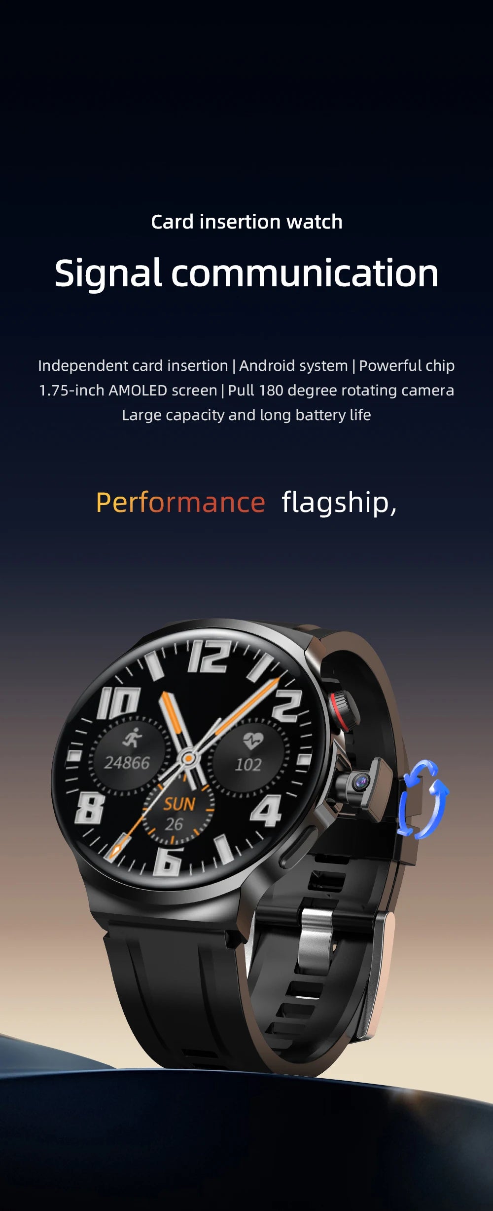 1.98-inch Amoled large Screen Smartwatch Android 13.0 Smart Watch Men With 210° Rotating Camera GPS Position WIFI Sim Card Slot