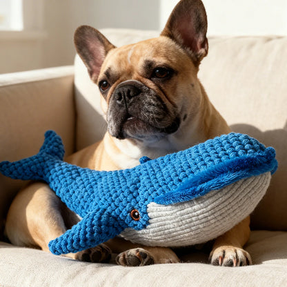Pet Chew-Resistant Plush Interactive Toy with Sound, Whale-Shaped, Suitable for Large, Medium, and Small Pets Like Cats and Dogs, Double-Layer Fabric, Built-In Airbag
