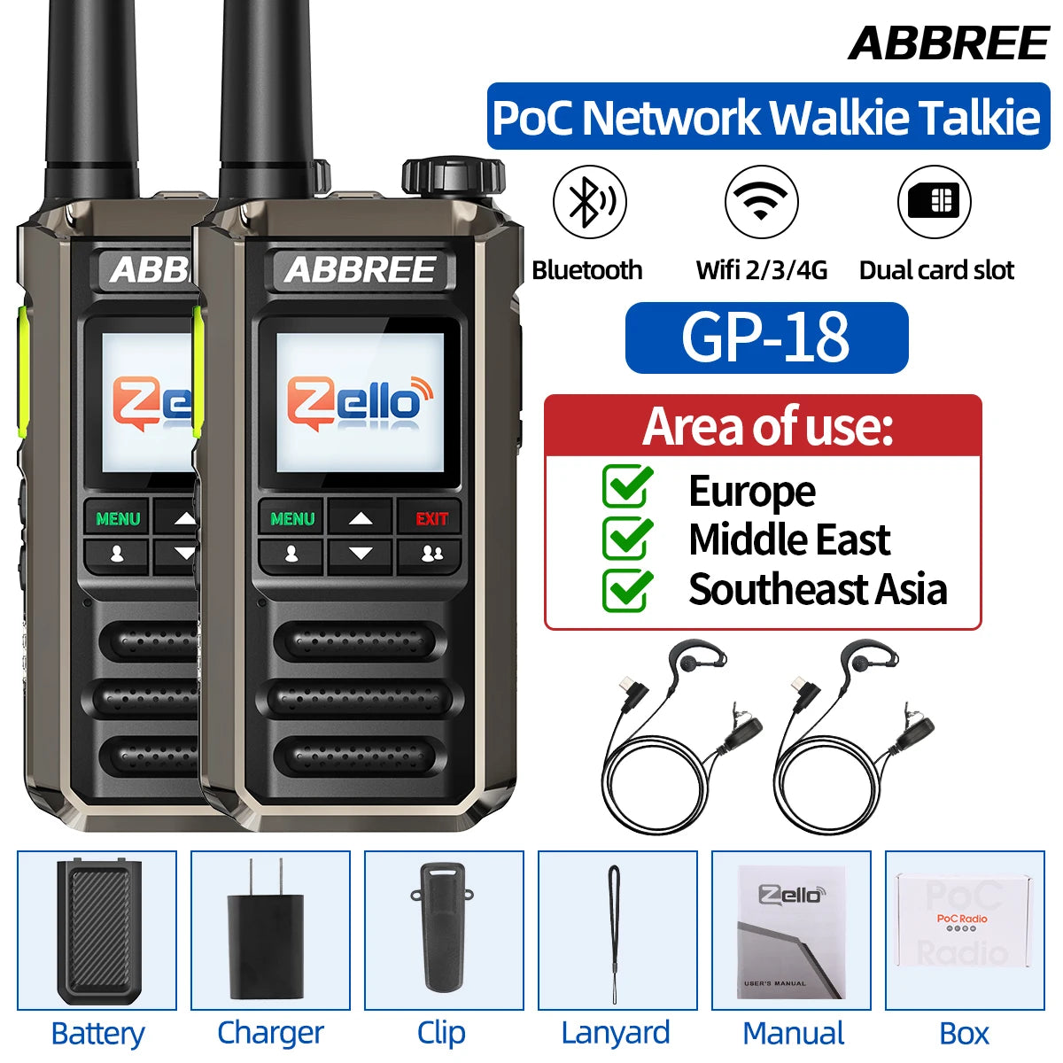 ABBREE GP-18 Zello PoC Radio Global Unlimited Distance Dual SIM Card Slots Android Bluetooth Flashlight WIFI 3G/4G Network Radio