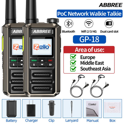 ABBREE GP-18 Zello PoC Radio Global Unlimited Distance Dual SIM Card Slots Android Bluetooth Flashlight WIFI 3G/4G Network Radio
