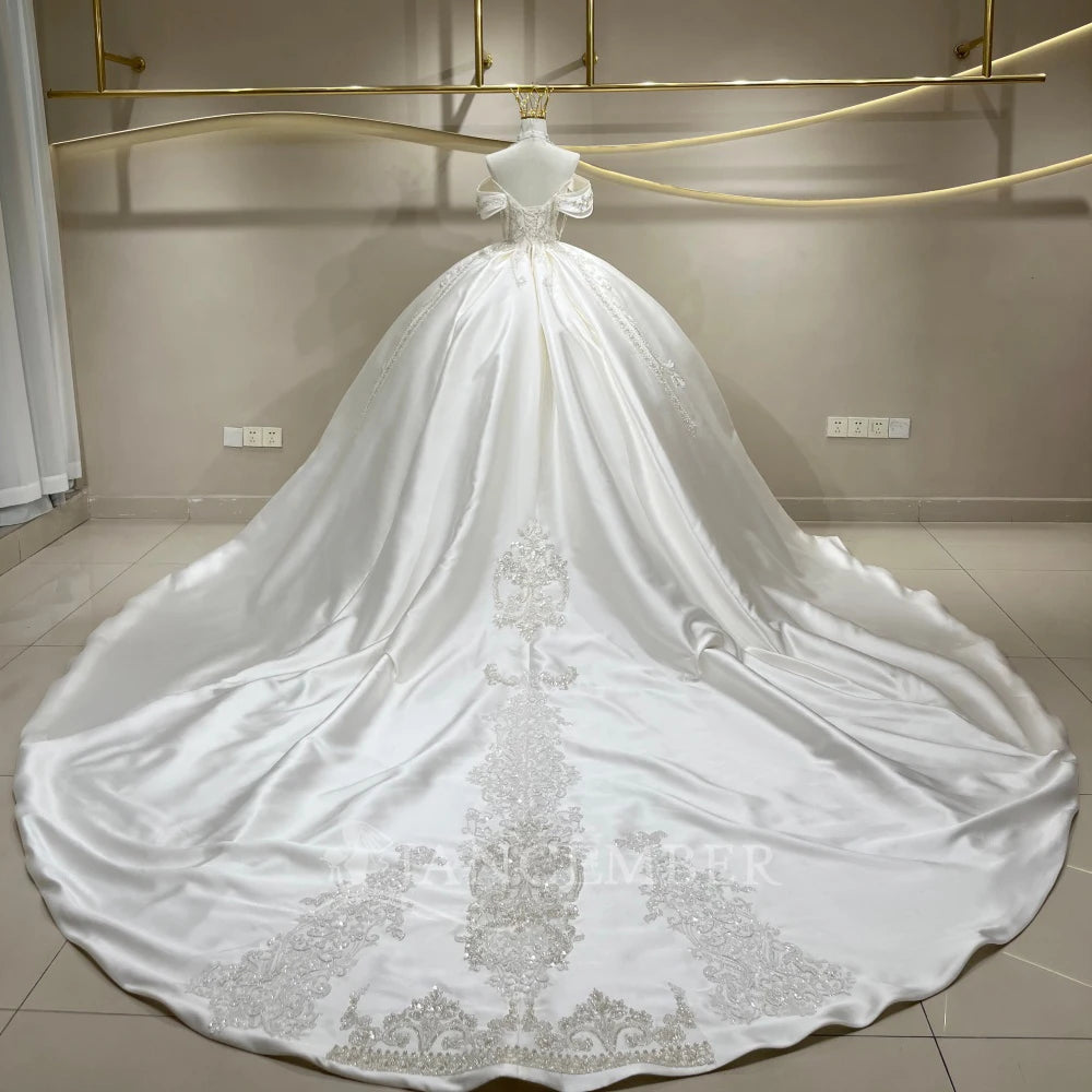 Gorgeous Ball Gown Wedding Dresses Bride Gown Customized Scoop Neck Short Sleeves Lace Tassel Bridal Dresses свадебное платье