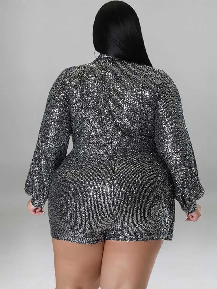 Jumpsuits Women Elegant Luxury Plus Size Party Ladies Long Sleeve Jumpsuit with Sequins 3xl 4xl 5xl Sexy Evening Woman Jumpsuit