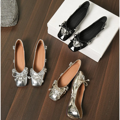 Mesh Luxury Rhinestones Flats Women Shoes Round Toe Shallow Casual Beach Shoes Female Soft Sole Fashion Designer Mary Jane Shoes