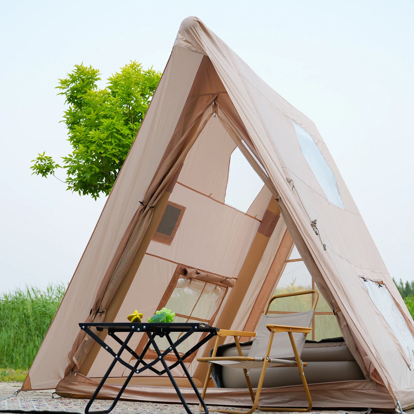 PAKICETUS Triangle Inflatable Camping Tent Easy Setup 4 Season 2 Persons Waterproof Windproof Outdoor Tent Portable House Hiking