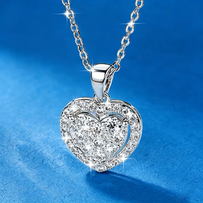 IOGOU Romantic Full Moissanite Halo Heart-Shaped Pendant Necklace Certified Lab Created Diamond Necklace for Women Jewelry Gifts