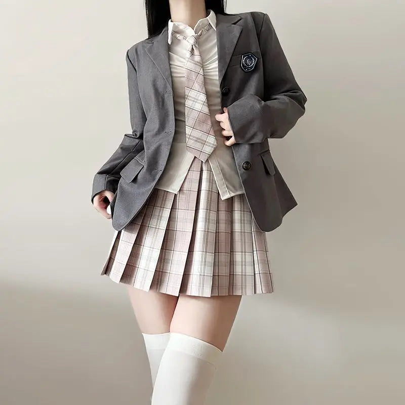 Japan  Korea AUTUMN JK Japanese School Uniform Jacket Girls Multicolor Graduation Outfit Academy Sexy Pleated Skirt Tie Set