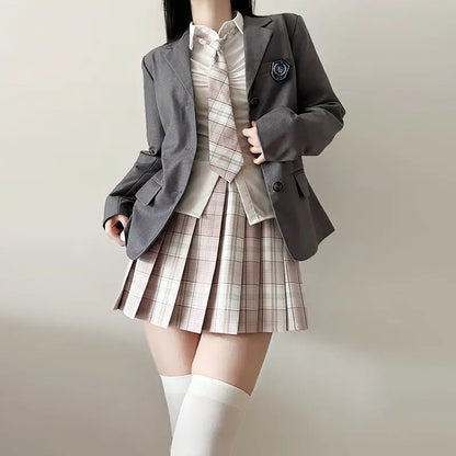 Japan  Korea AUTUMN JK Japanese School Uniform Jacket Girls Multicolor Graduation Outfit Academy Sexy Pleated Skirt Tie Set