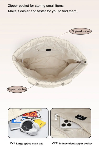LEE Large Soft Puffer Bag Women Big Size College Students Laptop Book Quilted Tote Bag Lady Down-filled Shopping School Bags
