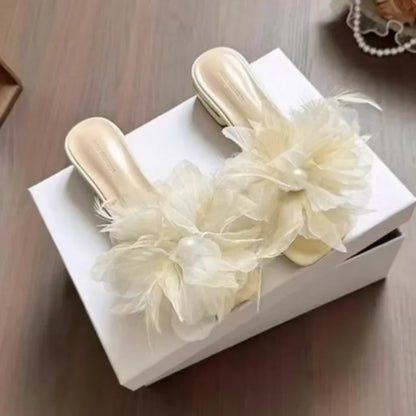 High End Luxury Flower Slippers Women Fairy Flower Shoes Open Toe Slides Femme Outside&Home Pantuflas Sandals Ladies Flip Flops