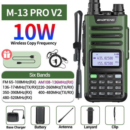 Baofeng M-13 Pro V2 Air Band Walkie Talkie Long Range Wireless Copy Frequency Multi Band NOAA Type-C AM Two Way Radio