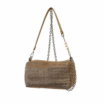 Allover Rhinestone Bucket Bag Waterproof Lightweight Women Crossbody Bag Mini All-match Glitter Chain Prom Purse for Ladies